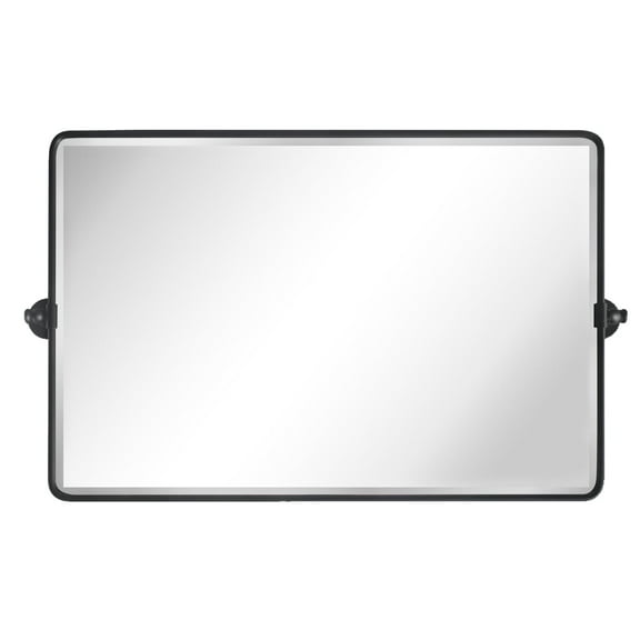 TEHOME Horizontal Farmhouse Black Metal Framed Rounded Pivot Rectangle Bathroom Mirror 35x23"