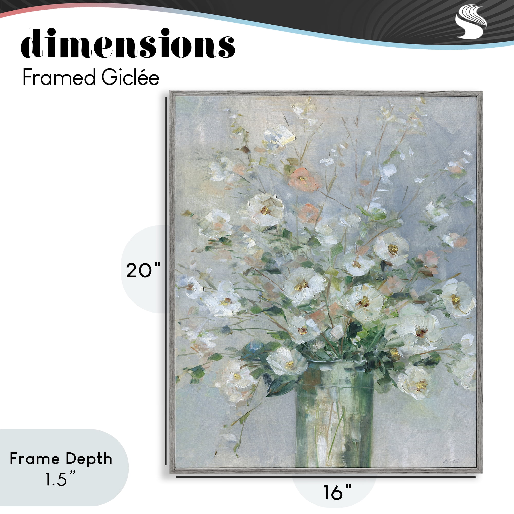 Stupell Industries Delicate White Blossoms Impression Gray Framed Giclee Art, design by Sally Swatland