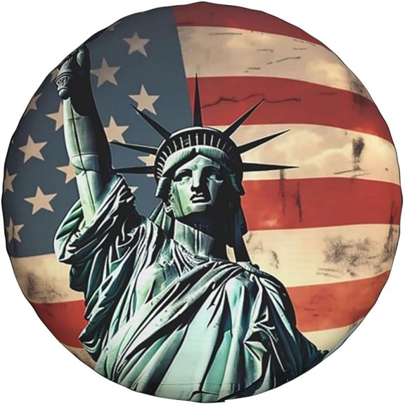 Universal Spare Tire Cover Wheel Protectors Weatherproof Statue Liberty American Flag Wheel Covers Sun Protection Tire Protectors forTrailer Rv SUV Truck Camper Travel Trailers Accessories