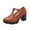 Brown, variant on Lovskoo 2024 Women's Oversized Classic Leather Shoes T-Strap Platform Chunky Block Mid-Heel Closed Toe Pumps Metal Buckle Mary Dress Wedding Shoes Gold