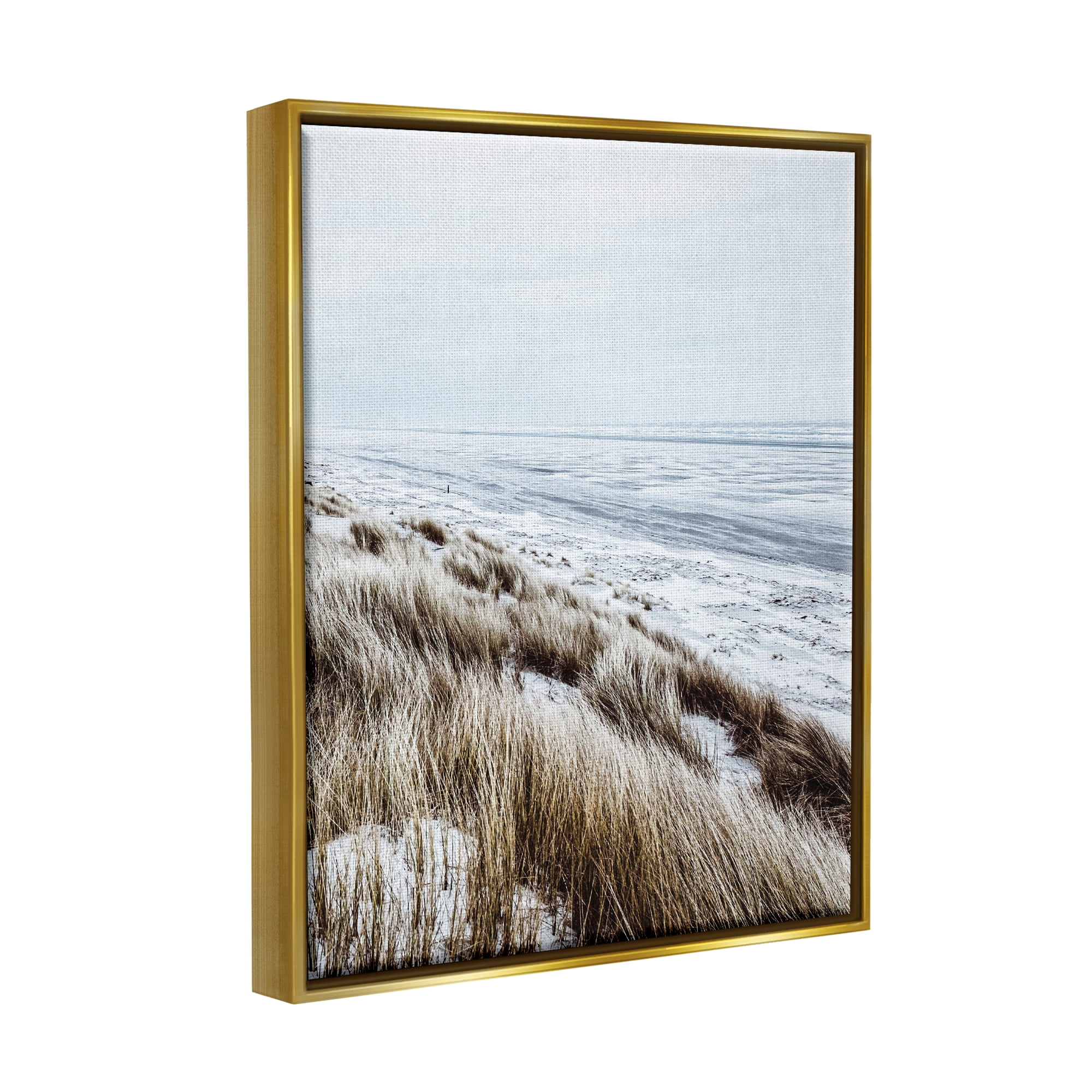 Stupell Industries Beach Reeds Landscape Nature Photography Gold Floater Framed Art Print Wall Art, 25 x 31