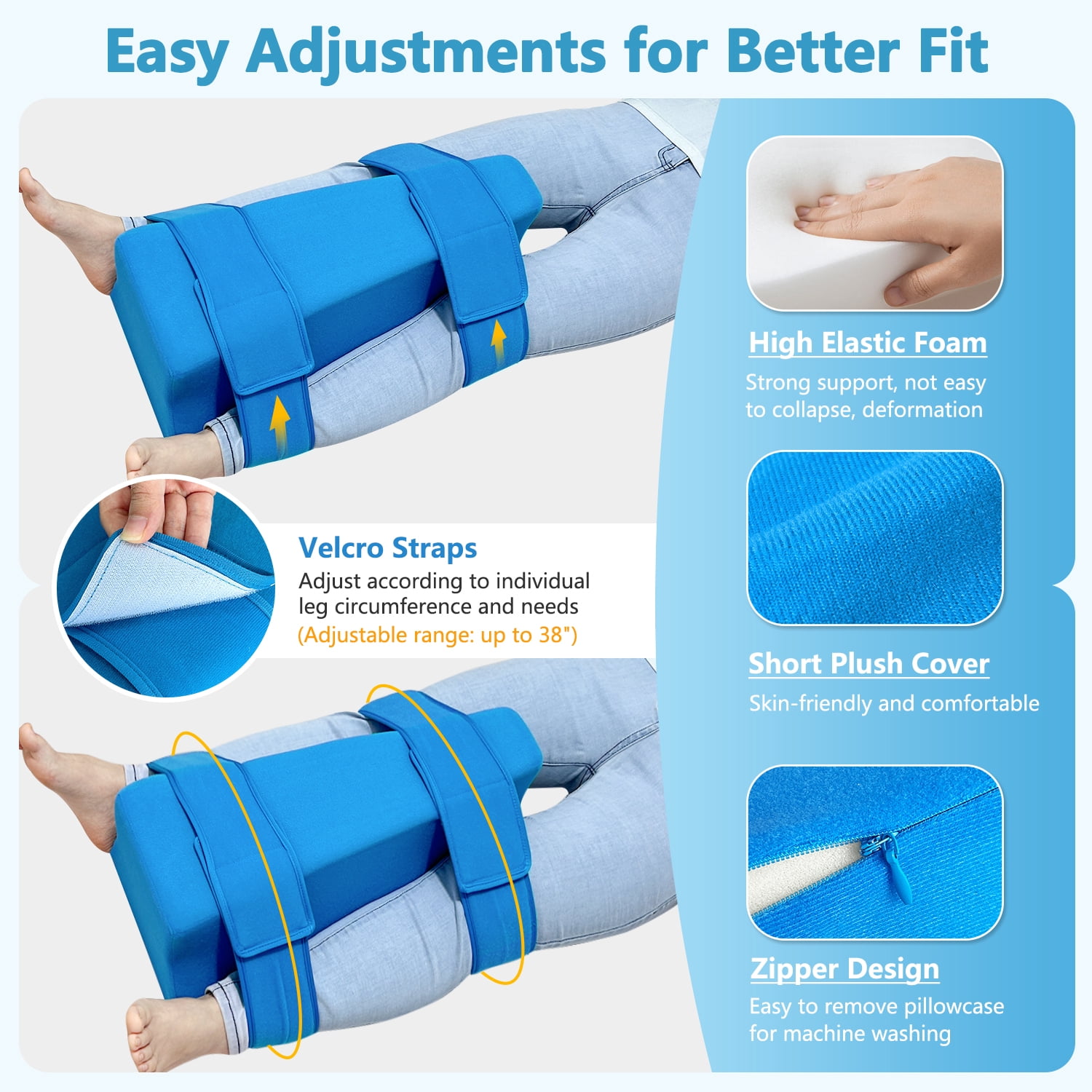 Hip Abduction Pillow for Surgery Recovery, Hip Abductor Pillow, Leg Separator Cushion with Adjustable Straps, Post Hip Replacement Support Foam Wedge for Pain Relief