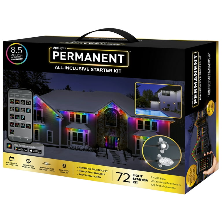 AppLights PERMANENT™ Starter Kit Christmas Light String with 72 LEDs, 100 feet and Millions of Options