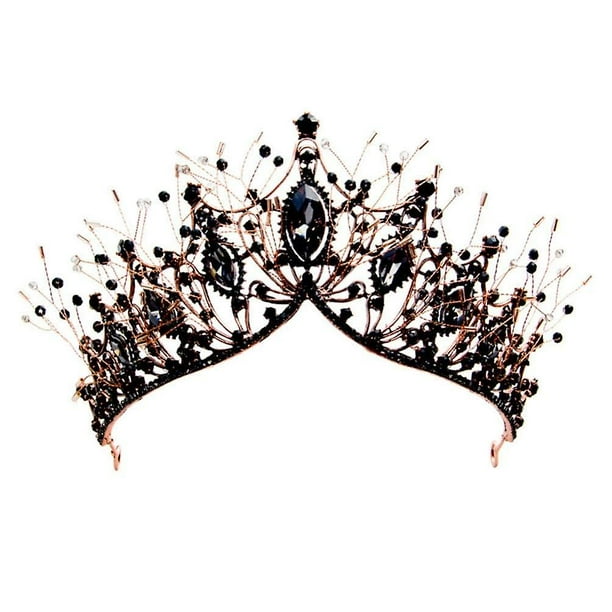 Coronas barrocas para mujer, tiara de boda con diamantes de imitación, corona negra, tocado gótico, coronas