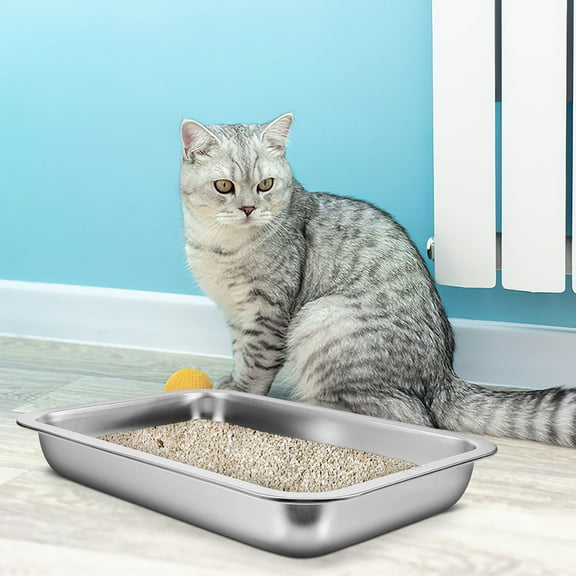 Hemobllo Stainless Steel Cat Litter Box Open Design Easy Clean Durable Silver