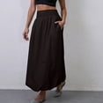 thumbnail image 5 of Women's High Waist Maxi Skirt with Elastic Wide Waistband Loose Fit A Line Long Skirt Casual Solid Flared Hem Design Black L, 5 of 6