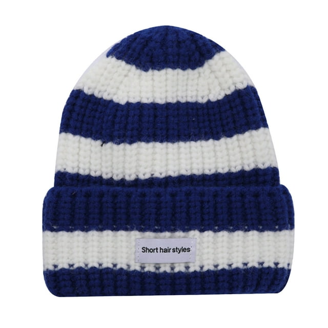 Gorros de lana para hombres y mujeres, gorro de punto grueso de dos colores con rayas verticales, tejido de dos colores para invierno