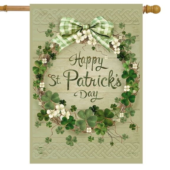 Briarwood Lane St. Patrick's Day House Flag 40x28 For Outdoor Lucky Wreath St. Patrick's For St. Patrick's Day House Flag