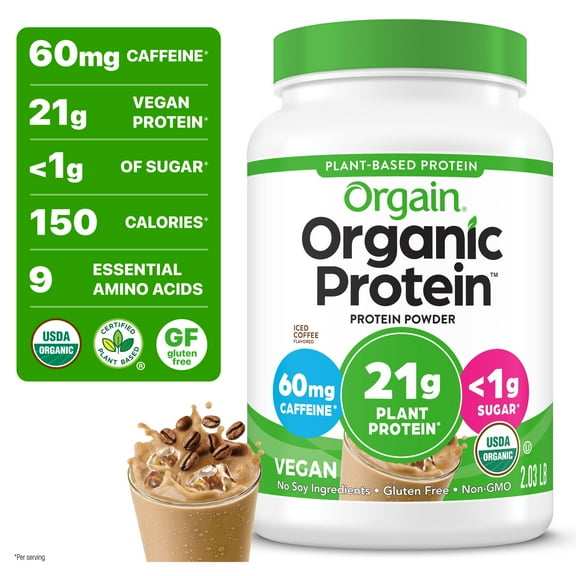 Orgain Organic Vegan 21g Protein Powder, Plant Based Shake Drink, Iced Coffee 2.03lb