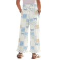 thumbnail image 2 of COEQINE Girls Wide Leg Pants with Ruffle Hem, High Waist Full Length Casual Pants Baggy Straight Trousers Trendy Kids Clothes for 7-8 Years, Blue Bow Polka Dots Patchwork, 2 of 8