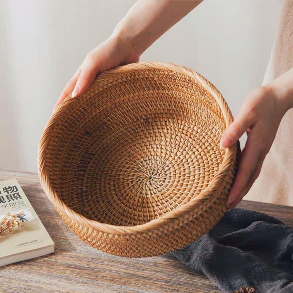Round Woven Wicker Bread Baskets for Fruit Vegetable Storage Organizing, for Kitchen Countertop Organizing Bathroom