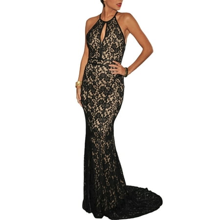 made2eny - Elegant Lace Nude Illusion Open Back Evening Gown set with ...