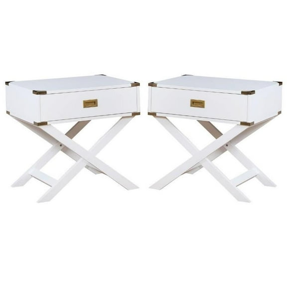 Home Square Nenol Contemporary Wood X-Shape Legs End Table in White - Set of 2