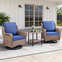 Yeahumalia 3-Piece All-Weather Wicker Patio Set with Swivel Rocker Chairs & Rattan Side Table, Outdoor Furniture for Deck, Porch, Garden, Yellow/Blue