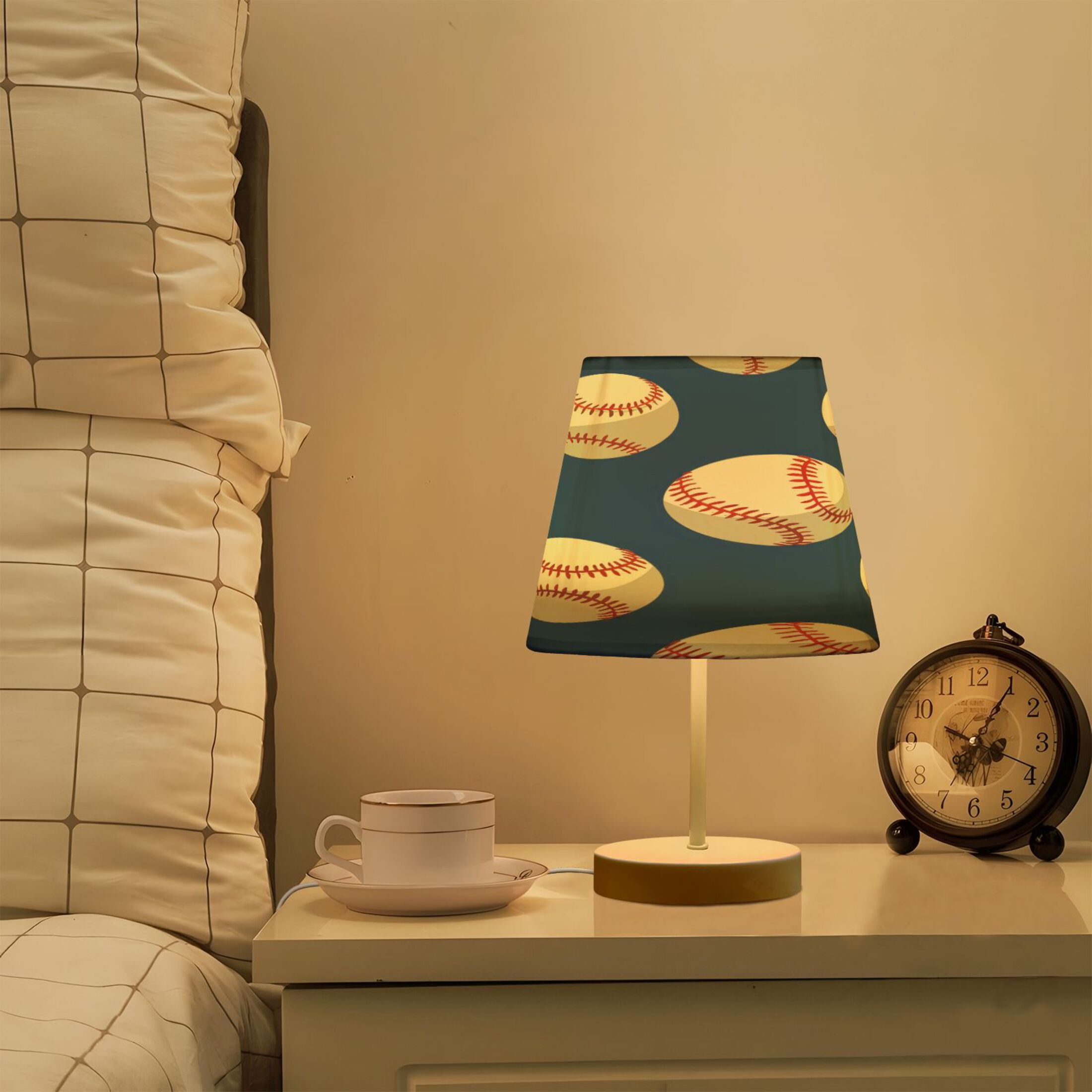 Ryvnso LED Bedside Table Lamp Baseball Blue Bedroom Desk Lamps Nightstand Lampshade M