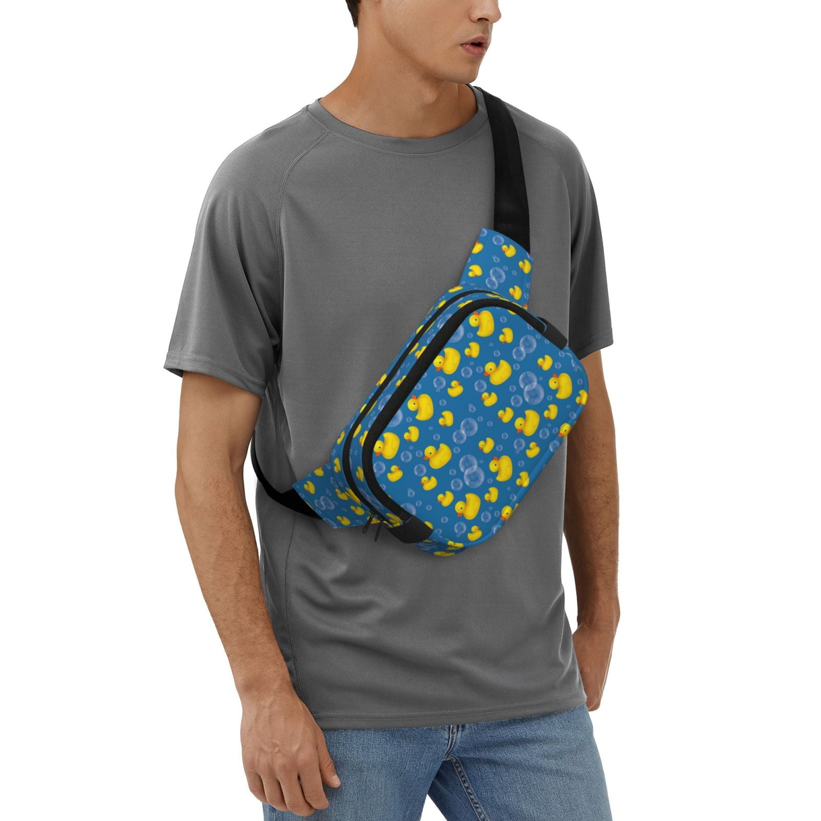 Picia Rubber Duck Print Square Double-Layer Waist Bag Mini Adjustable Waist Belt Bag Exercise Running Travel Hiking