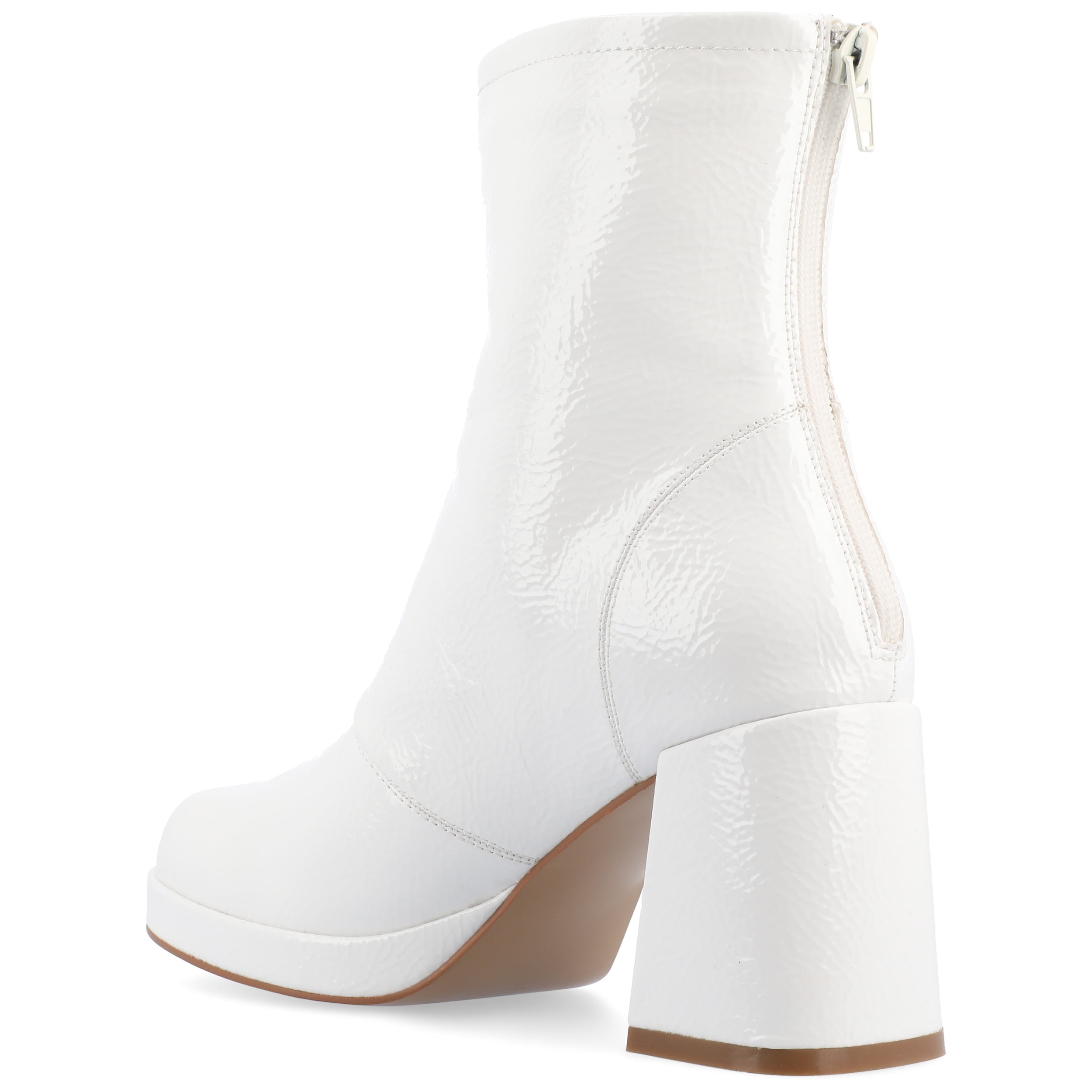 Journee Womens Aylani Crinkle Patent Vegan Leather Platform Booties