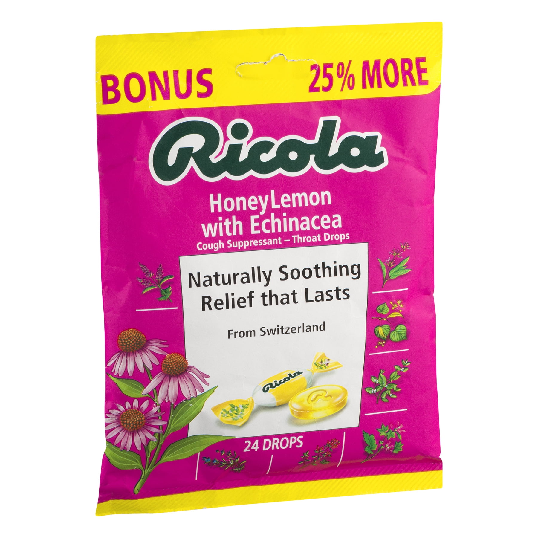 Ricola Honey Lemon With Echinacea Cough Suppressant - Throat Drops - 24 CT