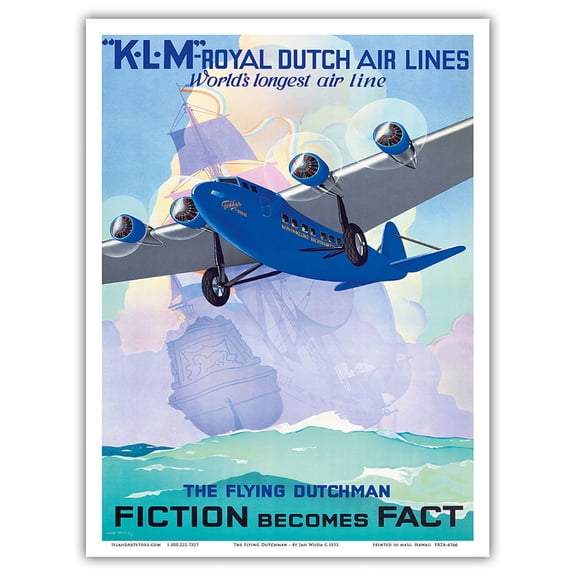 The Flying Dutchman Fiction becomes Fact KLM Royal Dutch Airlines - Vintage Airline Travel Poster by Jan Wijda c.1933 - Master Art Print (Unframed) 9in x 12in