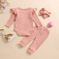 thumbnail image 4 of CAICJ98 Baby Girl Clothes 3Pcs Newborn Fall Winter Knit Ribbed Outfit Long Sleeve Romper Pants Headband Set, Size 6-12 Months, 4 of 7
