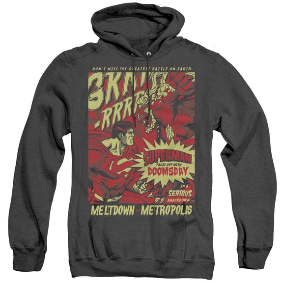 Superman Metropolis Meltdown Adult Heather Hoodie Sweatshirt Black