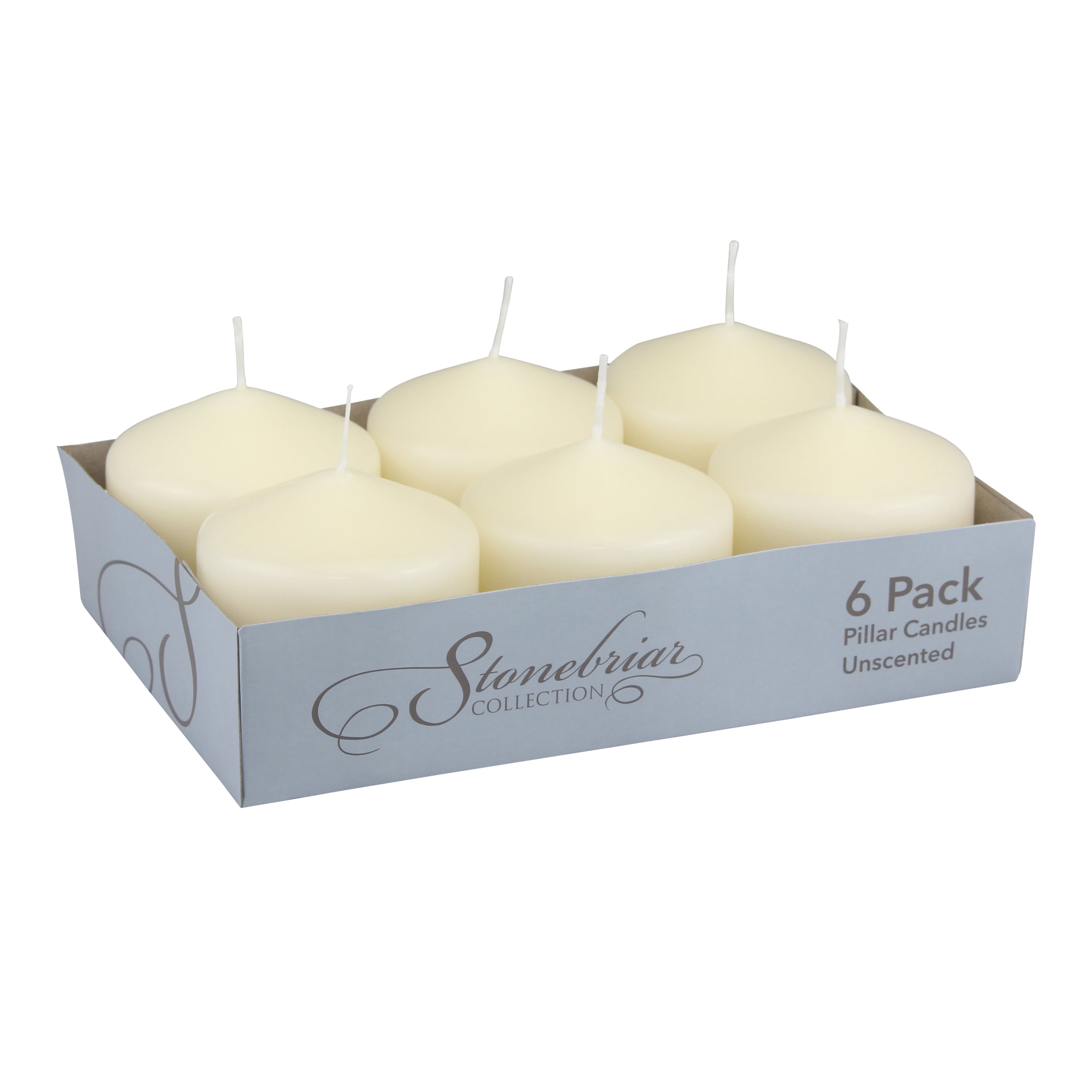 Stonebriar Collection Unscented Ivory Pillar Candle, 6-Pack, 3" x 3", 18-Hour Burn Time