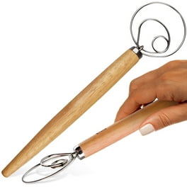 Fouet à Pâte Danois En Acier Inoxydable 304 - 3 Boucles, Poignée En Chêne - 33 Cm - Pour Pétrir Pain, Pâte à Pizza, Gâteaux