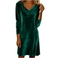 thumbnail image 2 of Long Sleeve Velvet Dress,Womens Velvet Solid Color Cowl Neck Dress Long Sleeve Elegant Casual Warm Luxurious formal Party Evening Fashion Outfit Green Xxl, 2 of 9