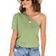 thumbnail image 3 of Top de manga corta con un hombro al descubierto, camiseta de un hombro para mujer, atuendo de verano para mujer, camisa de un hombro de color puro, rendimiento potente, 3 of 9