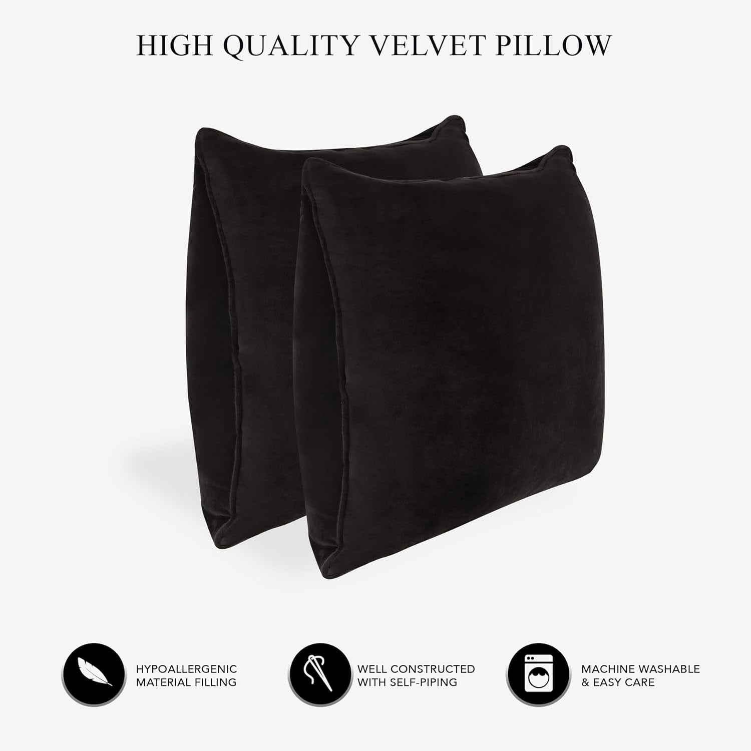 A1HC Hypoallergenic Down Alternative Pillow Inserts, 12x20 in, Rectangular, Pack of 2, Smoky Black