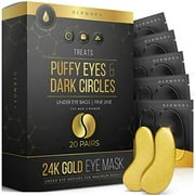 24K Gold Eye Mask– 20 Pairs - Puffy Eyes and Dark Circles Treatments – Look Less Tired and Reduce Wrinkles and Fine Lines Undereye, Revitalize and Refresh Your Skin