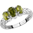 thumbnail image 2 of Peridot Ring in 925 Sterling Silver - Genuine Natural Peridot Gemstones - Three Stone Engagement Promise Birthstone Trilogy Rings for Women Birthday Christmas Gifts for Women Size 5, 2 of 7