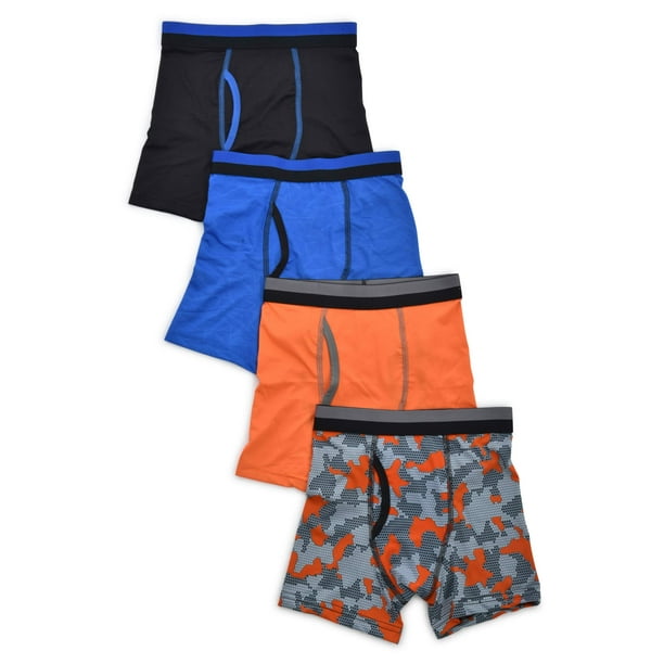 Kids Champion Everyday Active Boys' Underwear Pack, Moisture-Wicking,  Blue/Red/Script, 4-Pack