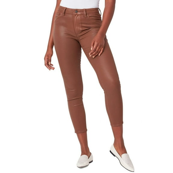 PAIGE womens Bombshell Cognac Luxe Coating High-Rise Ankle Ultra Skinny Jean,