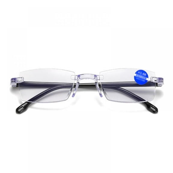 Rimless Progressive Multifocus Reading Glasses Blue Light Blocking No Line Multifocal Computer Readers for Women Men Unisex Rectangular Eyewear Titanium Lightweight Magnification Presbyopia Eyeglasse