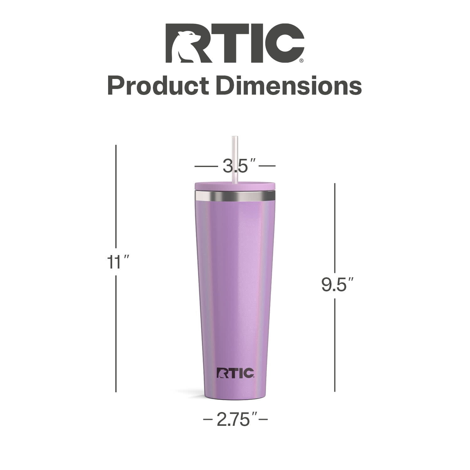 RTIC 28 oz Ceramic Lined Everyday Tumbler with Spill-Resistant Straw Lid, Lavender Glitter