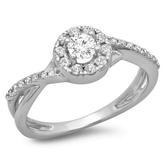 Dazzlingrock Collection 0.50 Carat (ctw) 10K Round Cut Diamond Swirl Bridal Halo Engagement Ring 1/2 CT, White Gold, Size 10