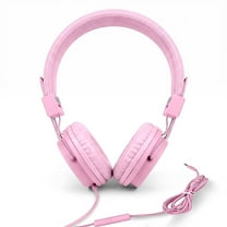 Qishi over Ear Foldable Headset, 3.5mm Noise Protection Ear Headphones for Boys Girls, Kids Wired Earphone Suitable for Cellphone Computer Tablet Pink