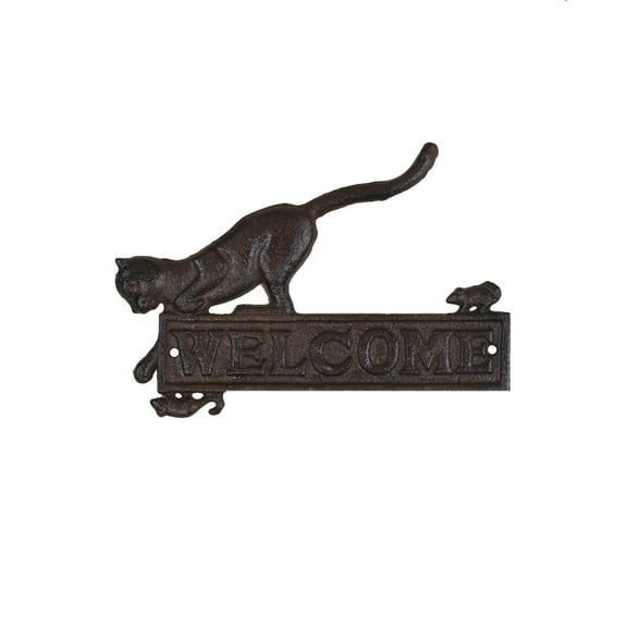 Rustic Cast Iron Welcome Cat Mouse Farmhouse Mice Wall Sign Cute Front Door Porch Country Home Decor