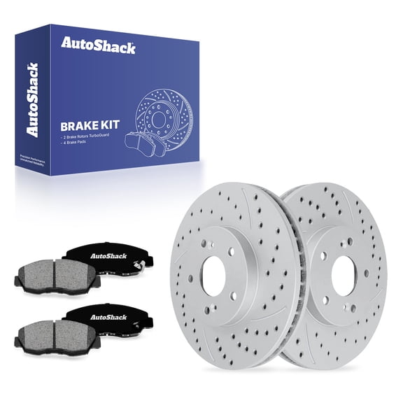 AutoShack Front Vented Drilled & Slotted Coated Brake Rotors Silver Matte Finish   Premium Ceramic Pads 6-PC Brake Kit Replacement for 2003-2009 Honda Accord TurboGuard 11.81" (300 mm)