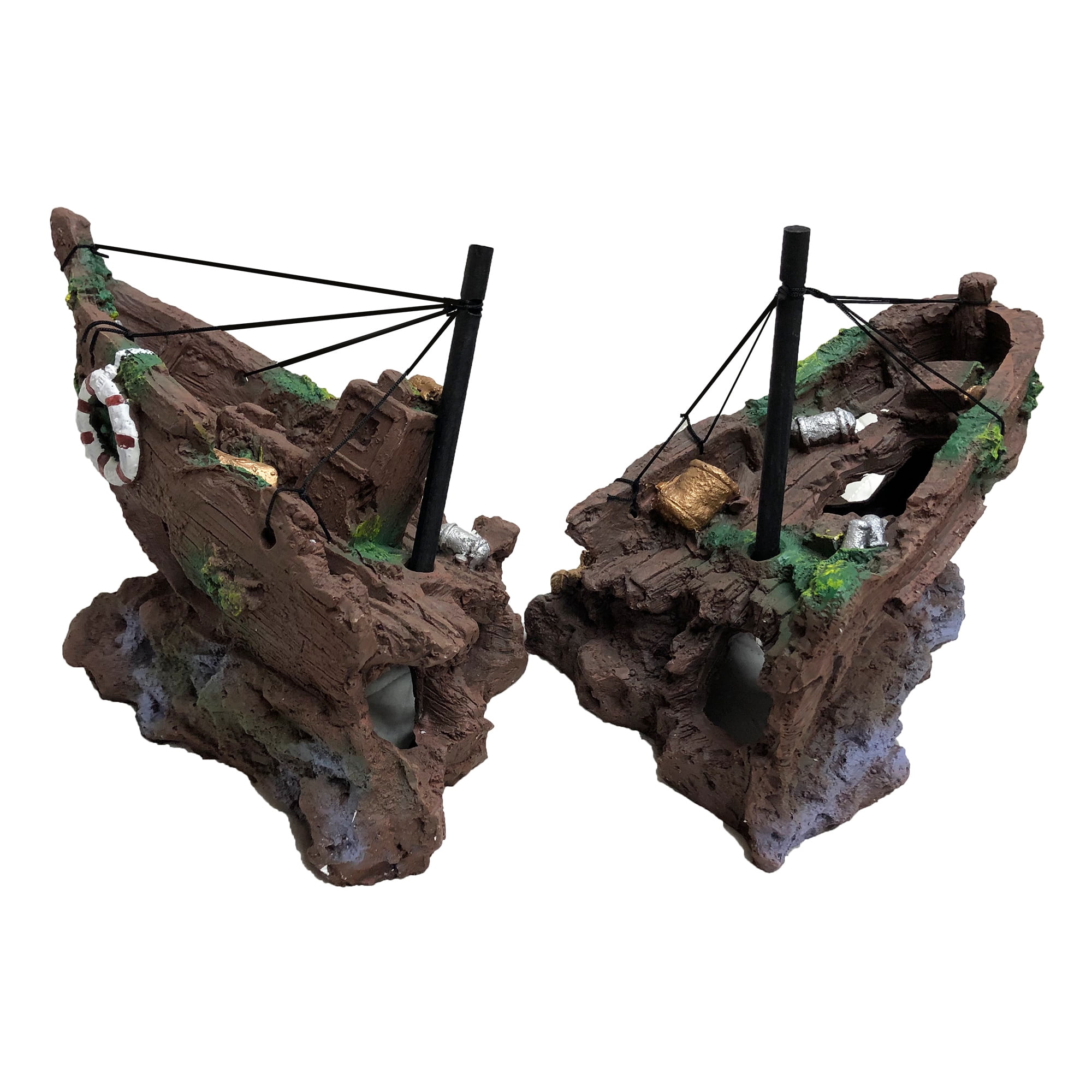 Sunken 2-Piece Ship Aquarium Decoration 21x8x9