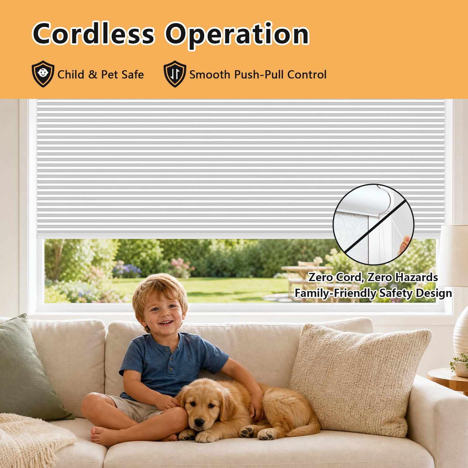 Shade&Beyond No Tools No Drill Blinds for Indoor Windows 21"W x 48"H, Cordless Top Down Bottom Up Cellular Honeycomb Shade for Window, Light Filtering Thermal Insulation Noise Reduction,White