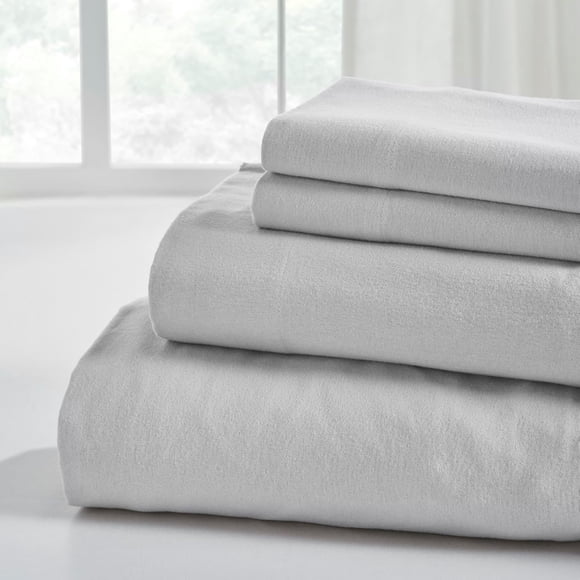 Modern Threads Ensemble de Draps en Flanelle 100 % Coton, 4 Pcs – Doux et Durable pour Toutes les Saisons, Grand Lit Brume