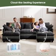 BedLuxury 111.5’’ Modular Sectional Sofa with Movable Ottomans, U Shaped Cloud Couch for Living Room, 3-Seat, Black