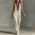 thumbnail image 6 of VBVC Women's Sleeveless V-Neck Wide Leg Jumpsuit, Summer Zipper Palazzo Pants For Women, Ladies' Stand Collar Boho One Piece Outfit with Pockets,Beige,S-2XL, 6 of 6