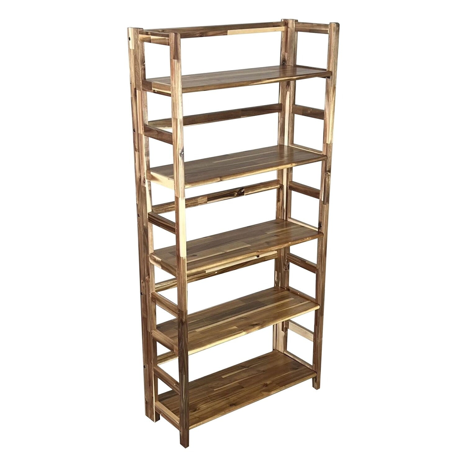 Solid Acacia 5 Tier Folding Bookcase Mahogany