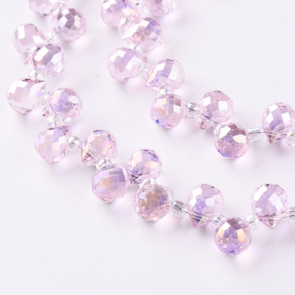 Transparent Glass Beads Strands Top Drilled Beads AB color Faceted Teardrop Pink Teardrop: 9.5x8mm Hole: 0.8mm Beads: 3~4x2.5~3.5mm about 95pcs/strand 21.65 inch(55cm)
