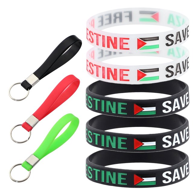 Pulsera Y Llavero Silicona 8 Piezas Palestina Elástica Libre para Mujeres Hombres Adolescentes