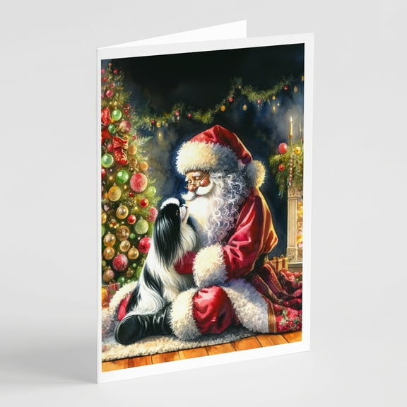 Japanese Chin and Santa Claus Greeting Cards Pack of 8 7 in x 5 in