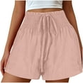 thumbnail image 2 of FAIWAD Summer Solid Color Shorts for Women High Waist Tie Front Wide Leg Shorts Casual Smocked Shorts with Pockets, 2 of 7